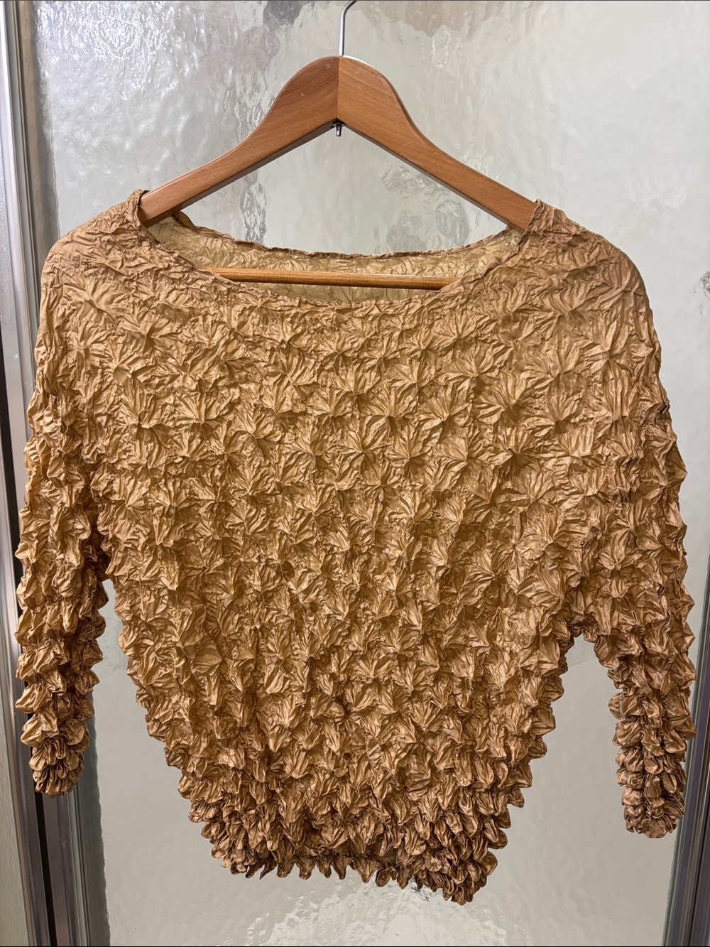 Gold Crinkle-Textured Women’s Pullover Top